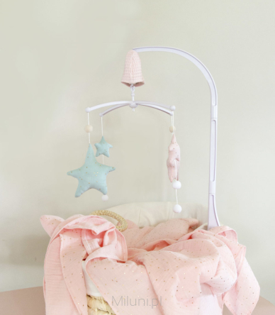 Gwiazdki pink/masala – karuzela do łóżeczka z obrotową pozytywką